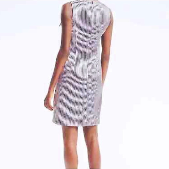 🍓Banana Republic double bow shift dress navy and silver vertical stripe size 0 - Picture 4 of 12